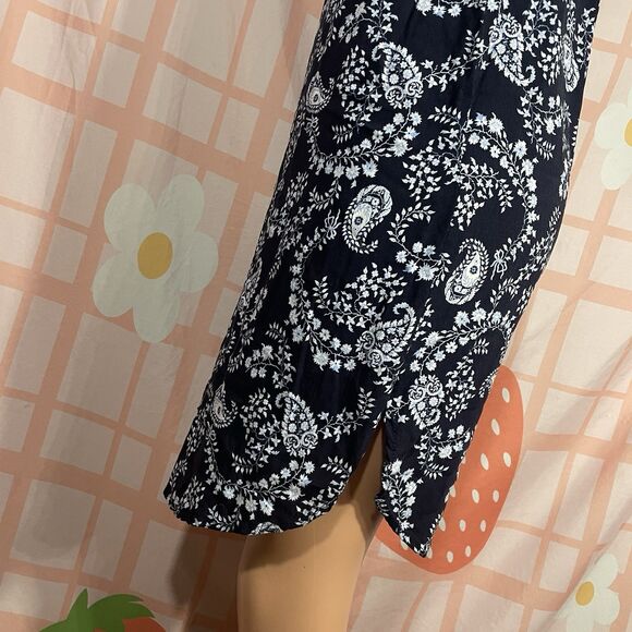 H&M Navy Blue Paisley Roung Hem SUmmer Adjustable Strap Mini Dress Size 2 - Picture 4 of 6
